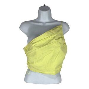 Zara Womens Yellow One-Shoulder Ruched Crop Top Size S